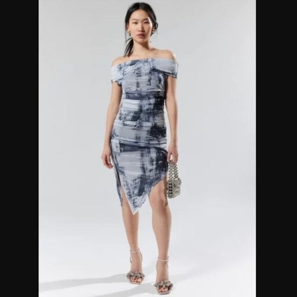 Silence + Noise Arianna Black & White Shimmer Asymmetrical Mini-Midi Dress Sz XL - Picture 16 of 16